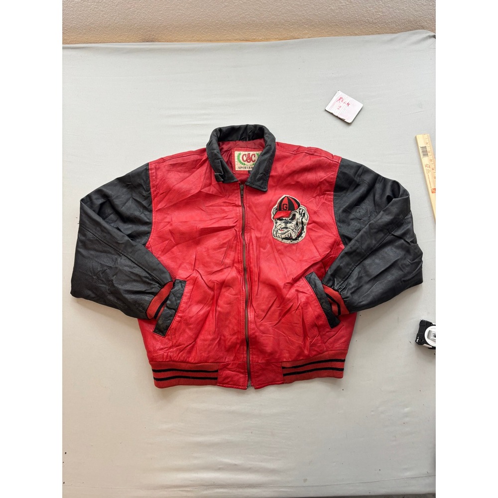 Vintage C&C Sportswear University of Georgia Bulldogs Leather Jacket Red Black L